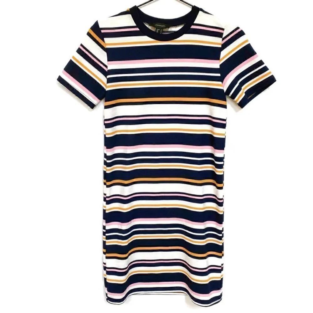 Atmosphere Striped Short Sleeve Bodycon Mini Dress Blue White Pink Yellow 2